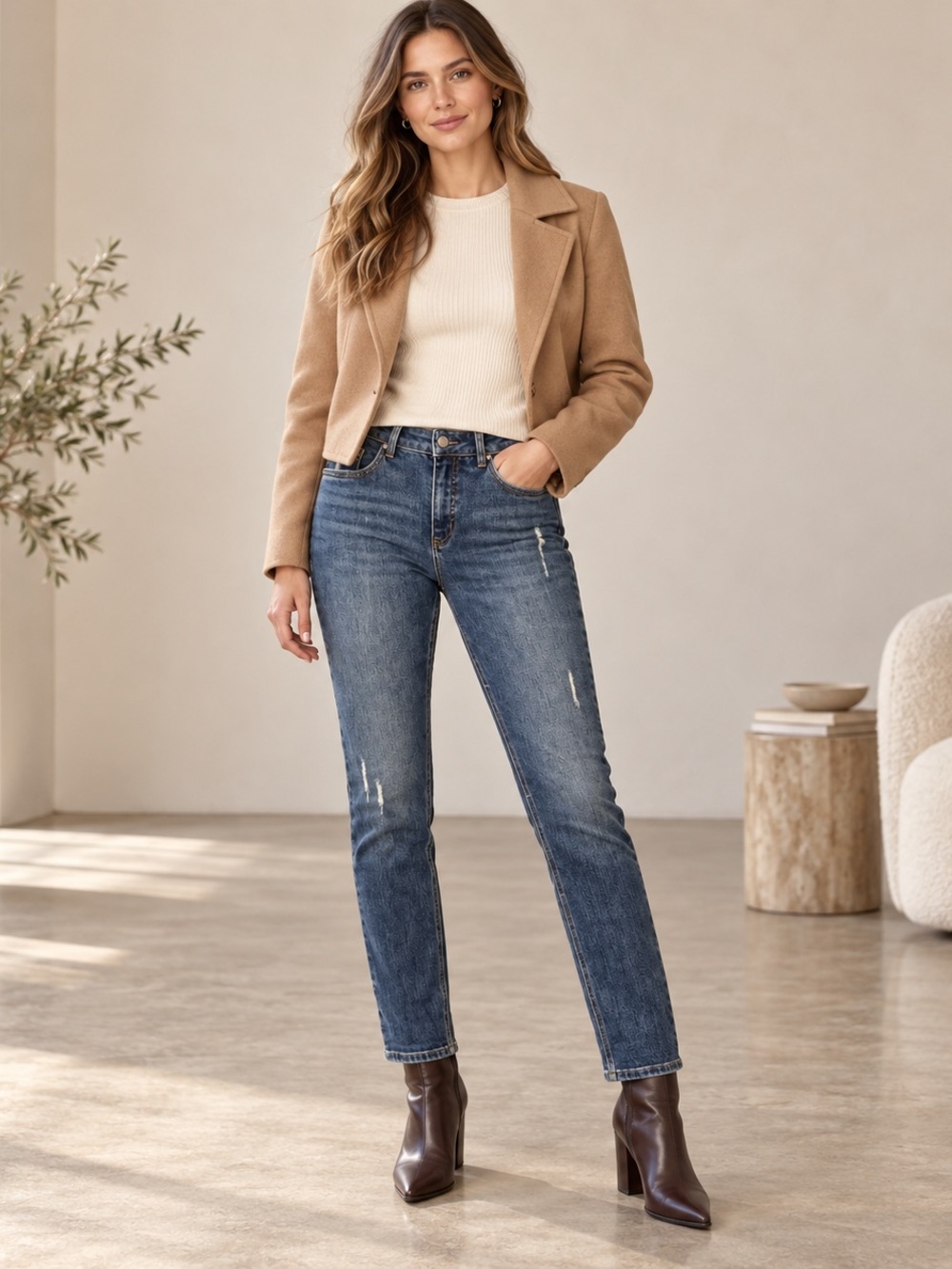 FDJ French Dressing Olivia Distressed Slim Straight Jeans Size 6